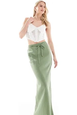 ASOS ASOS DESIGN Tall linen blend bias maxi skirt in khaki