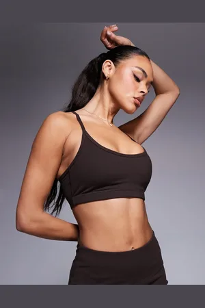 ASOS 4505 Icon soft touch medium support sports bra with removable padding and adjustable straps in chocolate