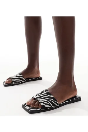 ASOS Fig square toe flat mule sandals in zebra