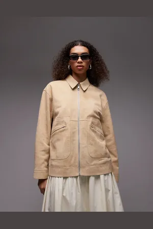Topshop Premium suede jacket with seam detail in buttermilk