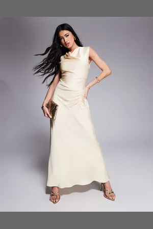 Forever New High neck satin maxi dress in lemon