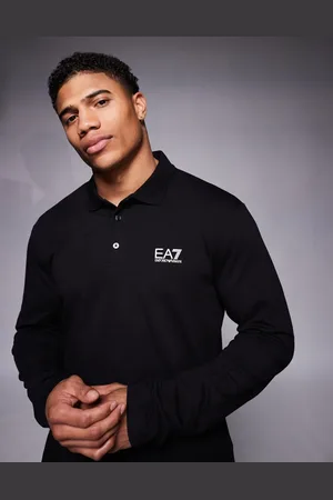 EA7 Armani long sleeve gold logo polo shirt in