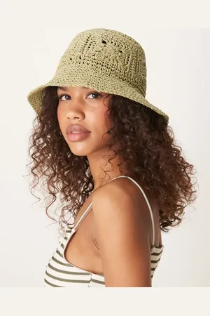 ASOS Straw packable floral crochet bucket hat in