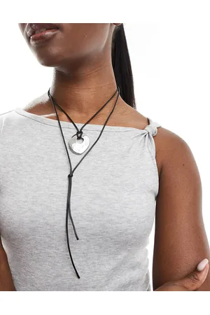 ASOS Necklace with multirow molten pendant and cord design in tone
