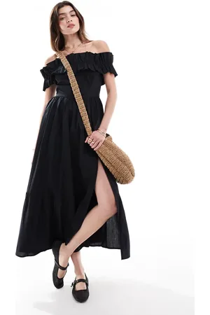 Abercrombie & Fitch Off the shoulder ruffle midi dress in