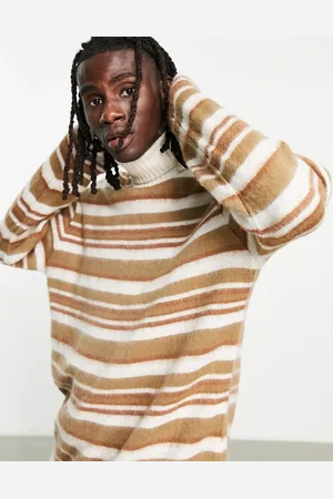 Topman Brushed knitted stripe roll neck jumper in