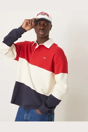 GANT Shield logo colourblock relaxed fit heavy rugby polo in red/white/navy