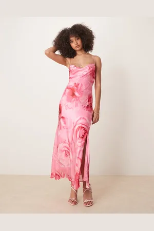 Forever New Oversized rose print satin slip maxi dress in bright
