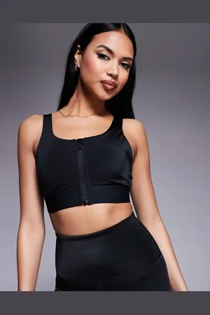 ASOS 4505 Icon high support zip front sports bra with adjustable straps and removable padding in high shine