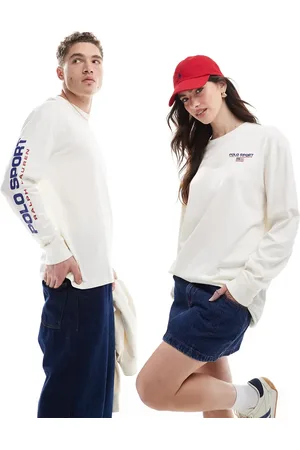 Ralph Lauren Sport capsule unisex sleeve logo long sleeve t-shirt classic oversized fit in cream