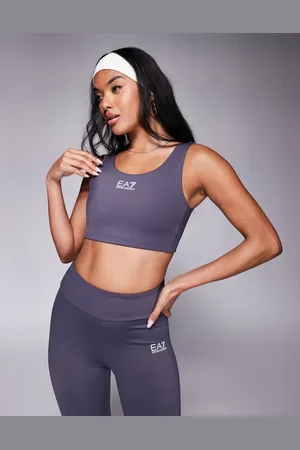 EA7 Armani central logo sports bra co-ord in dark