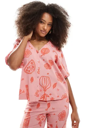 Object Buttondown blouse co-ord in rose sketch print