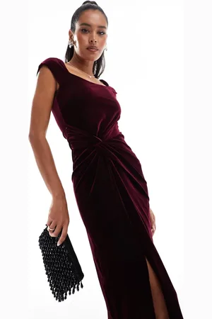 Forever New Velvet boned corset midaxi dress in oxblood