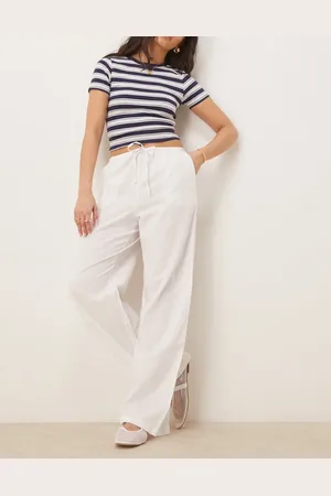 Gina Tricot Wide leg linen blend trousers with drawstring waist in