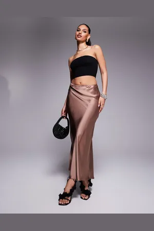 River Island Maxi satin skirt in beige