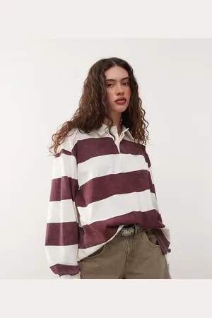 COLLUSION Long sleeve bold stripe rugby top in multi