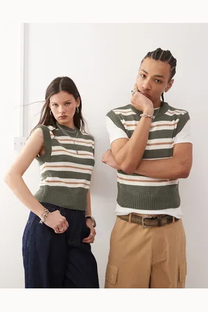 Reclaimed Unisex knitted boxy tank top in green stripe