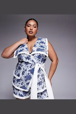 ASOS CURVE co-ord jacquard tie side waistcoat with poplin contrast in floral