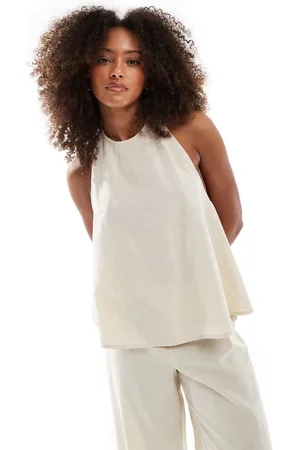 Esmée Esmee Exclusive high neck longline linen look beach top in beige