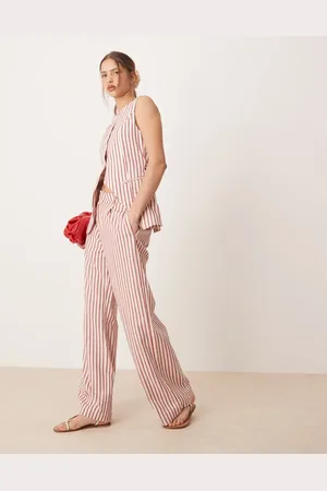 Glamorous Low rise straight leg cotton trousers in red stripe co-ord