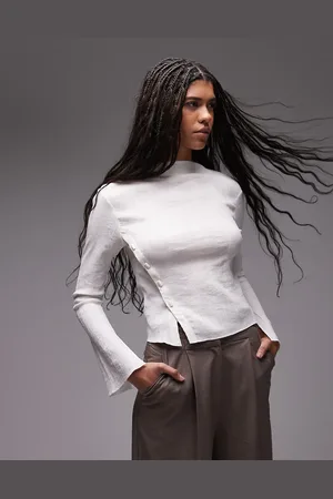 & OTHER STORIES & textured sheer long sleeve blouse with asymmetric button front in