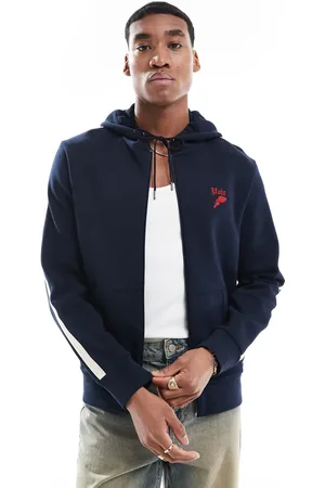 Ralph Lauren Run club stripe taped sleeve full zip pique hoodie in CO-ORD