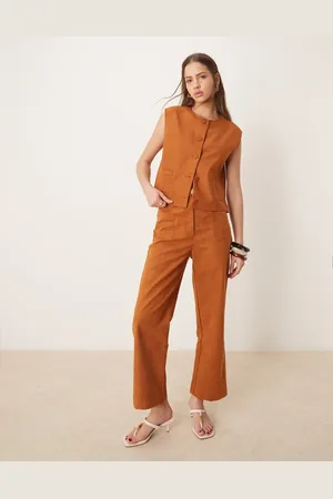 ASOS Faux suede cropped straight leg trouser co-ord in tan