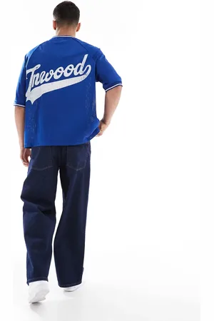 Bershka Retro sports t-shirt in blue
