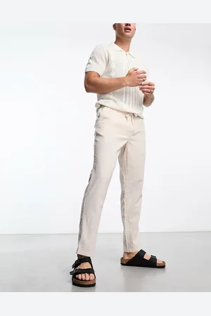 JACK & JONES Intelligence drawstring linen mix trouser in cream