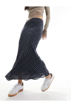 MANGO Check midi skirt in