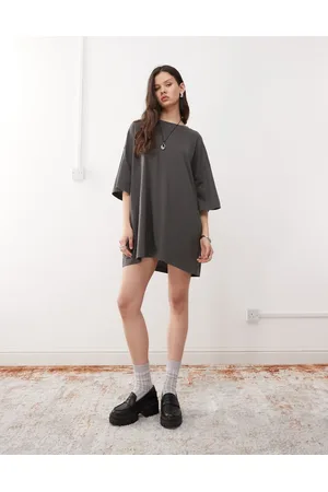 Weekday Huge t-shirt mini dress in charcoal exclusive to ASOS