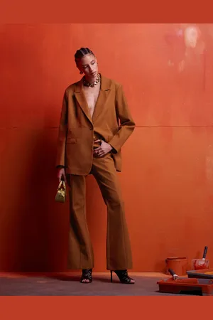 ASOS Faux suede flared tailored trouser co-ord in rust