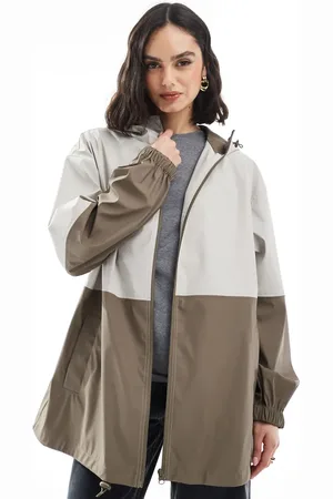 ASOS Colour block hooded rain coat in khaki/sage