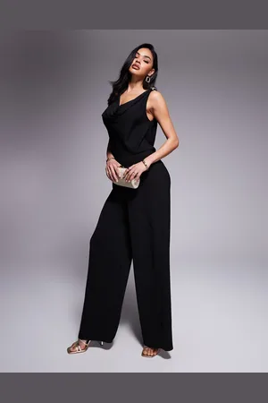 ASOS Cowl neck wide leg jumpsuit with gold hardware in