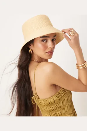 My Accessories Wide brim straw bucket hat in off