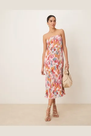 Abercrombie & Fitch Strapless giselle pleat maxi dress in abstract