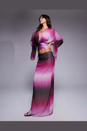 Aria Cove Chiffon maxi tie side beach skirt co-ord in ombre