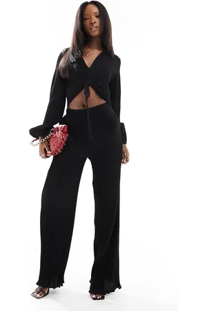 In The Style Plisse wide leg trouser co-ord in