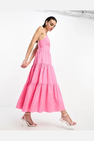Glamorous Halter neck tiered midi dress in