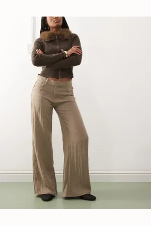 Weekday Crinkle wide leg trousers in mole