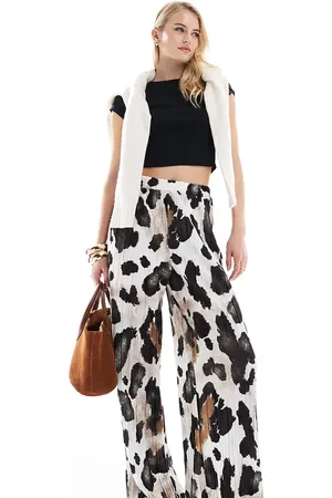 VERO MODA Plisse wide leg trousers in abstract cow print