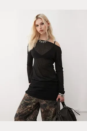 COLLUSION Off shoulder slouch mini dress in semi sheer