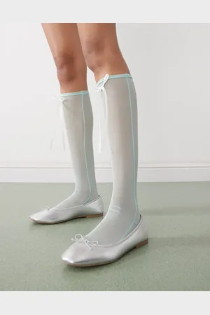 Reclaimed Knee high socks with bows in mesh