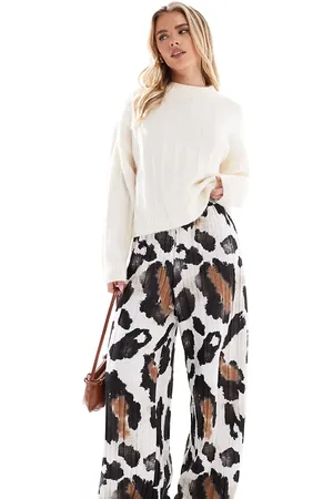 VERO MODA Plisse wide leg trousers in abstract cow print