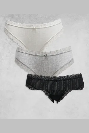 Cotton On Cotton On 3 pack cotton lace pointelle bikini briefs in black grey and white