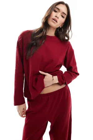 Cotton On Cotton On sleep pointelle rib long sleeve top in deep co-ord