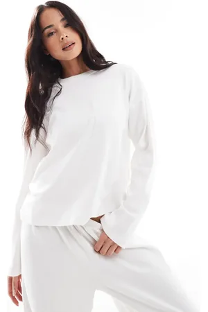 Cotton On Cotton On sleep pointelle rib long sleeve top in coconut milk co-ord