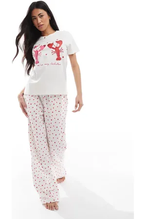 Threadbare Pyjama set in white with lobster print