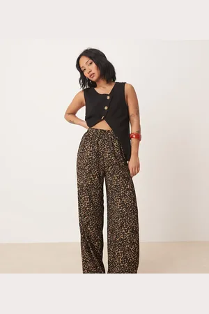 JDY Wide leg textured trousers in leopard print