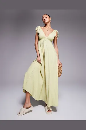 ASOS Textured deep V trapeze midi dress in sage